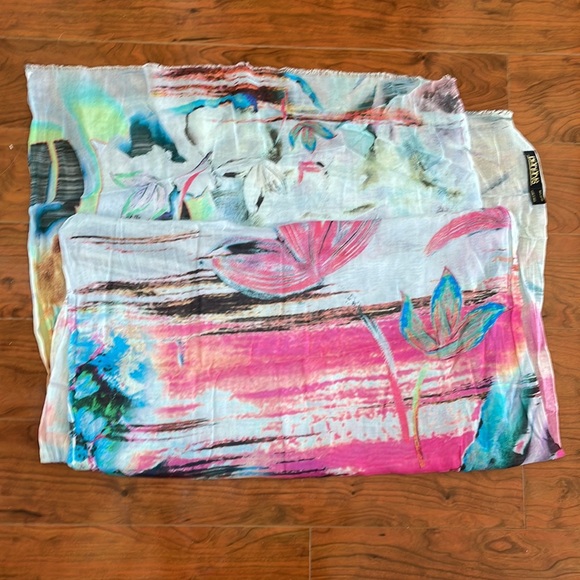 Banaris Blue and Pink Colorful Tropical Floral Scarf Wrap - Picture 6 of 7